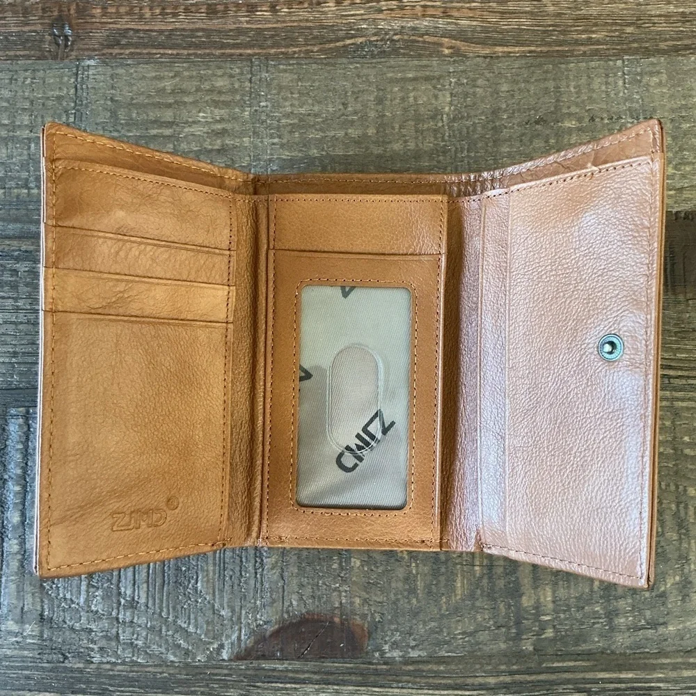 ZJMD  Brown Leather Mexican Made Wallet Kiss Lock Clasp